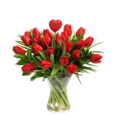 Romantic Red Tulips Bouquet with heart (Standard)